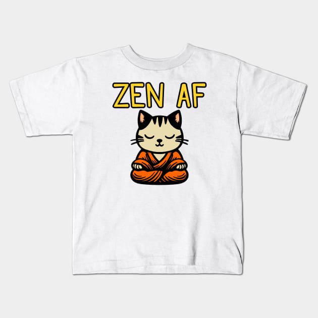 Cute Zen AF Meditating Cartoon Monk Cat (color version) Kids T-Shirt by Elvdant